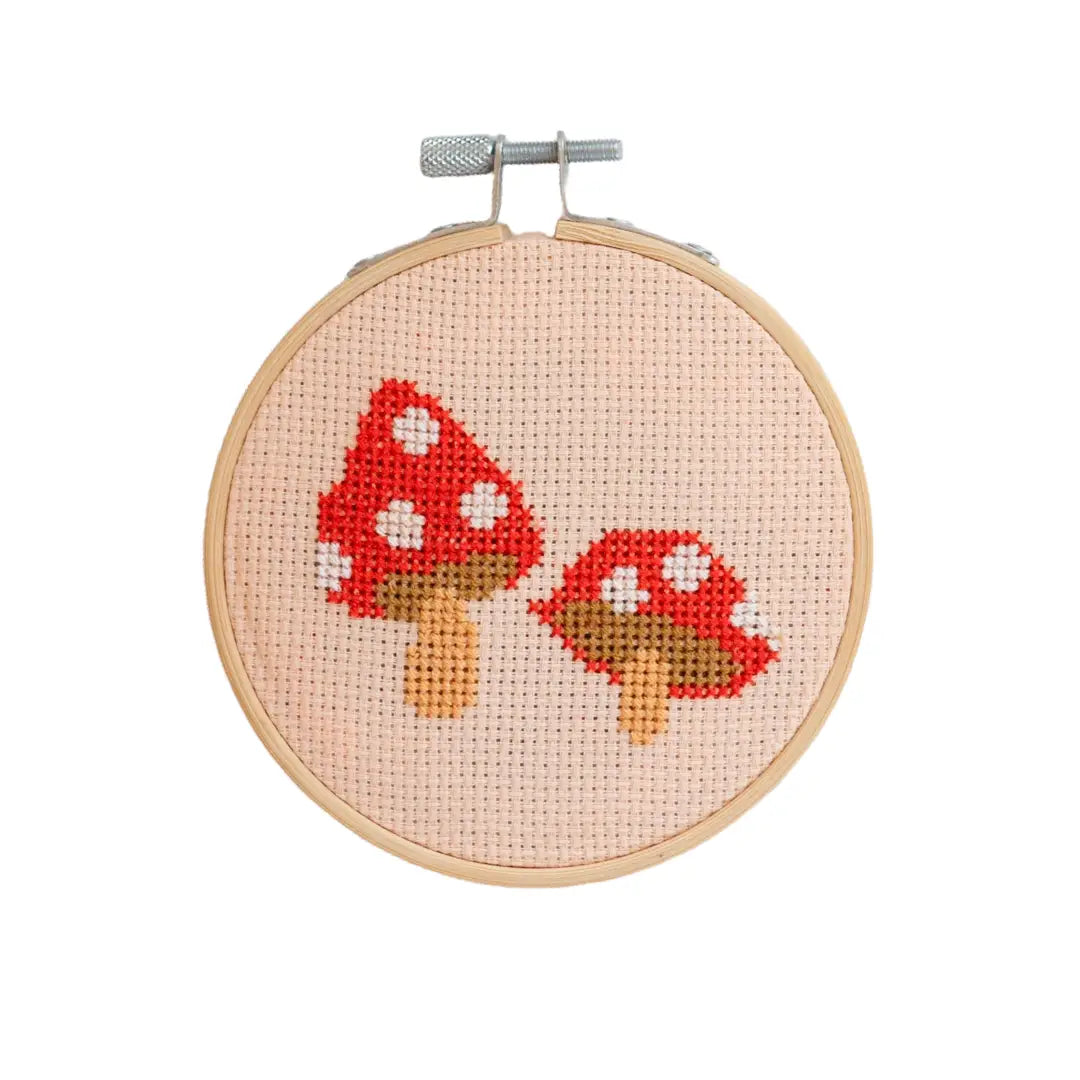 Meecaa Cross Stitch Kit - 14 Count Stamped Vegetables Mushrooms Pattern, 26x30cm Embroidery Kit With Thread, Needle & Instructions