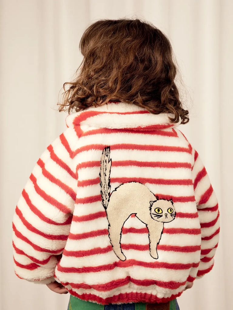 SALE Angry Cat Stripe Faux Fur Jacket by Mini Rodini