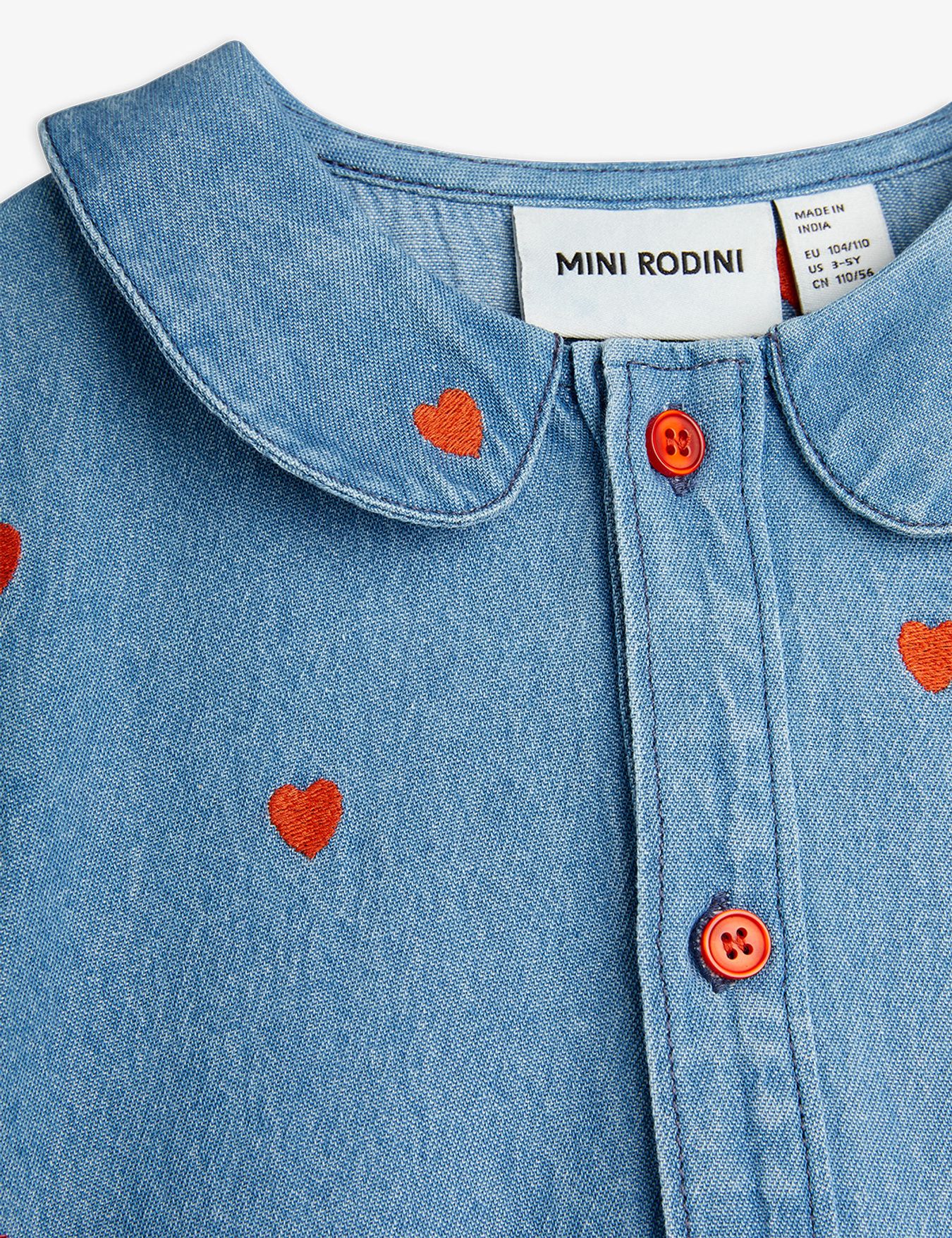 Mini Hearts Denim Dress by Mini Rodini
