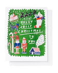 Holly Jolly Xmas Risograph Card by Yellow Owl Workshop