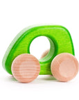 green wooden toy car with 4 wheels
