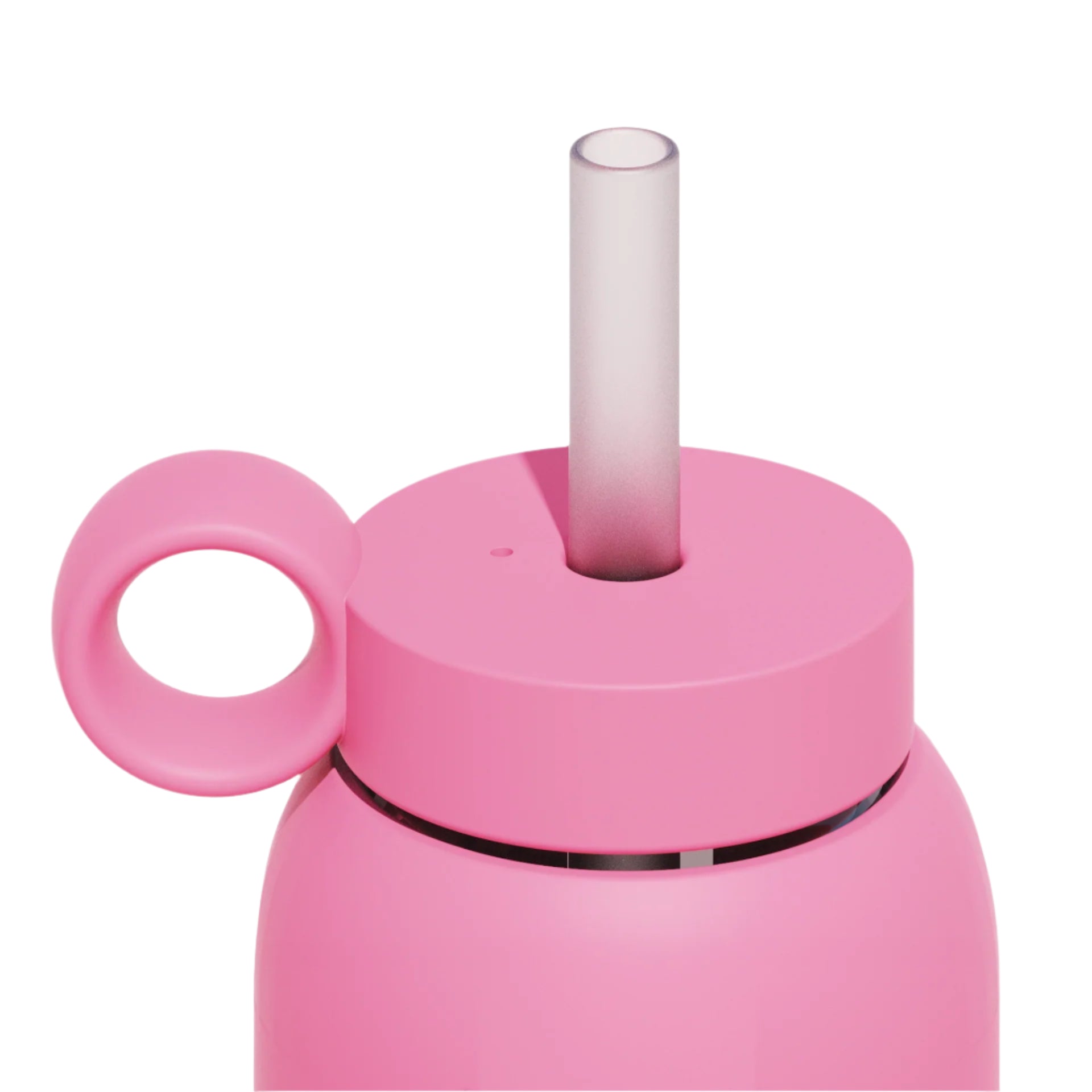 Silicone straw and screw on lid for Bink bottles in pink.