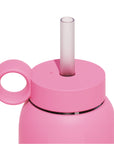 Silicone straw and screw on lid for Bink bottles in pink.