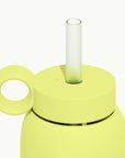 Silicone straw and screw on cap for Bink bottle in lime green.