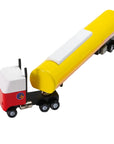Toy truck with a yellow tank on a white background