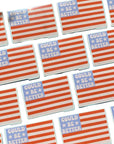 American flag stickers with 'Could be better' text written on the blue rectangle in the top left corner.