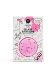 A pink bath bomb with dried flowers presented in packaging designed for children, labeled 'Nailmatic Kids Galaxy Bath Bomb'.