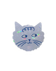 Cat-shaped sticker with blue outline on a white background