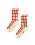 Cream Plaid Medium Length Kids Socks
