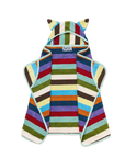 Colorful striped baby robe with a hood.