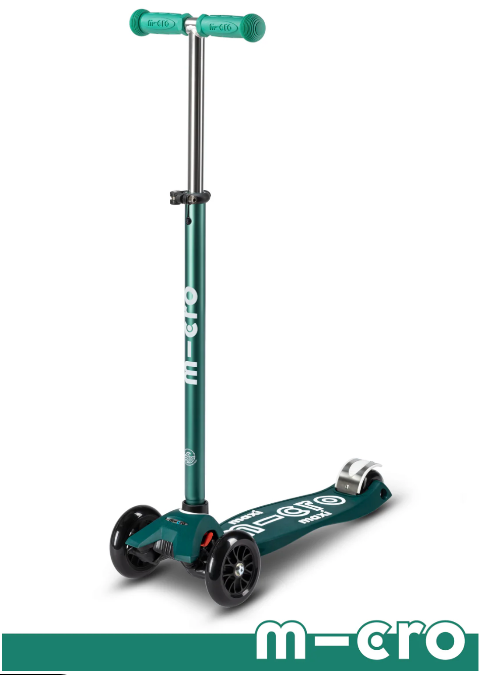 Three wheel scooter with extendable handle bar in Green and White.