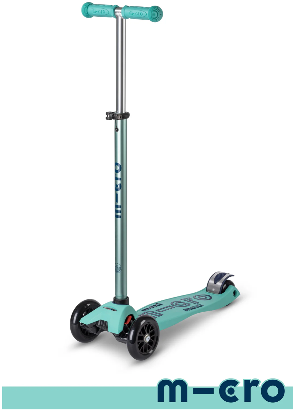 Three wheel scooter with extendable handle bar in Teal and Navy.