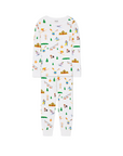 Children's pajama set with colorful pattern on a white background