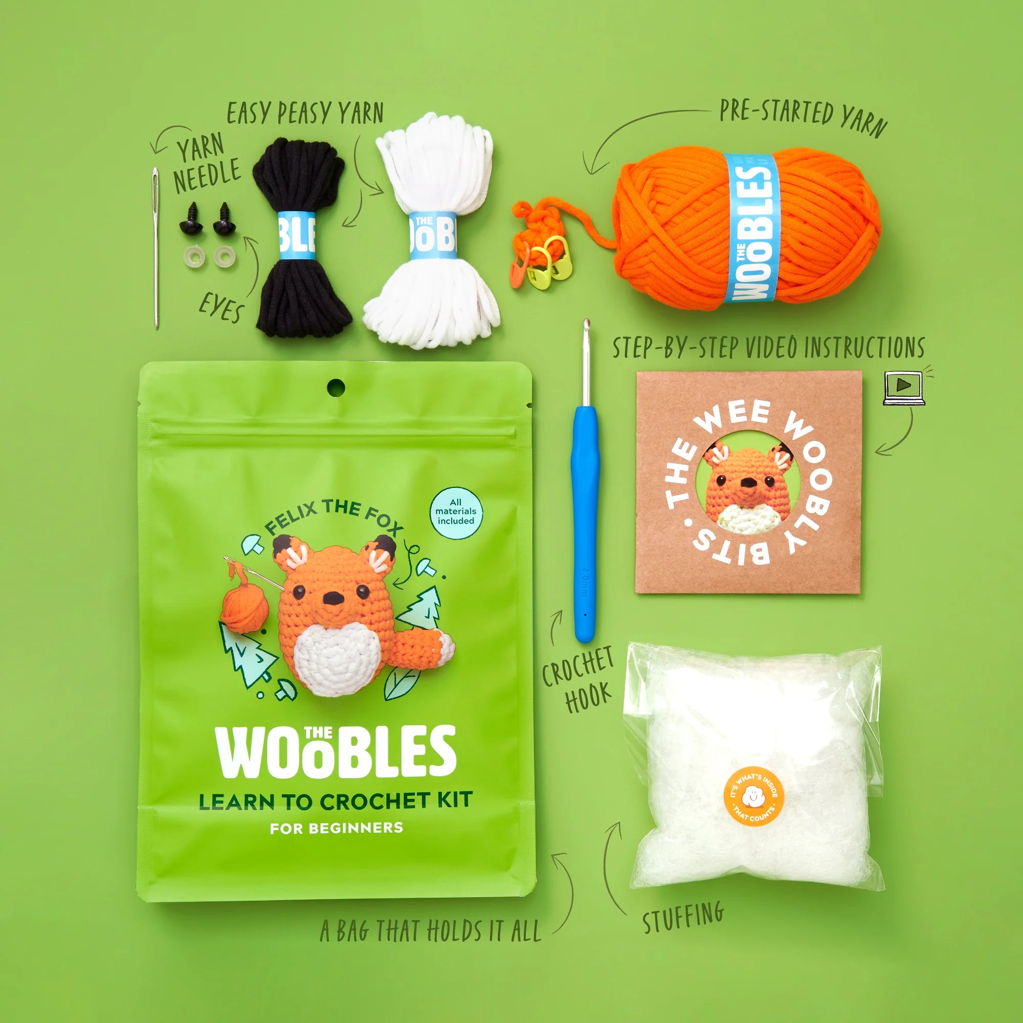Learn to Crochet Kit - Felix the Fox by The Woobles