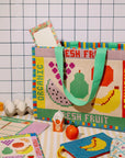 Fruit Tiles Rattan Market Bag