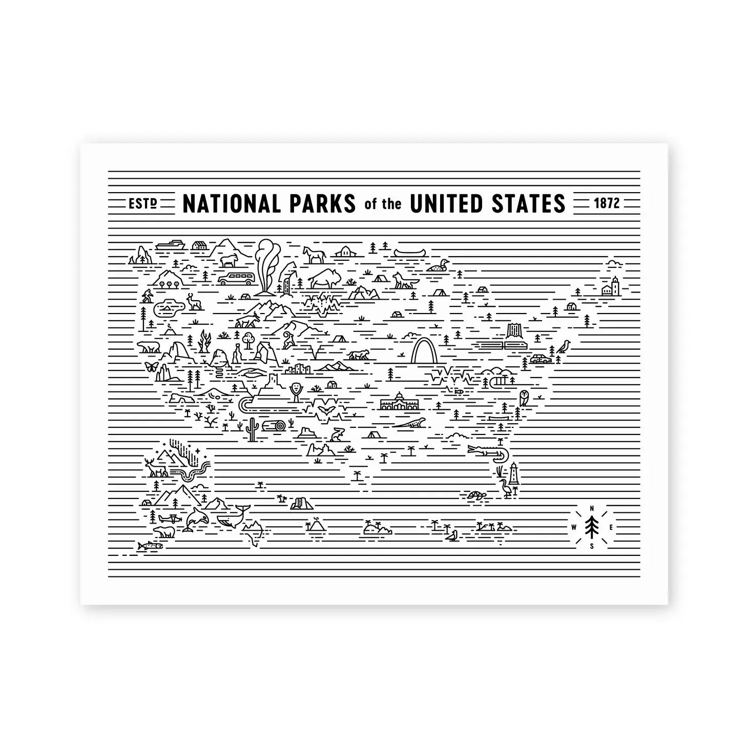 National Parks Map Print by Fell