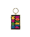Keychain with 'BOOK PERSON' text in colorful letters on a black background