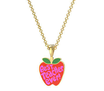 Best Teacher Ever Apple Pendant Necklace by Yellow Owl Workshop