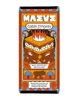 Colorful chocolate bar packaging featuring bold geometric designs. An illustrated s'more with a campfire is central, with a bear and trees below. Text reads "Cabin S'mores" and "Milk Chocolate Truffle Bar." The style is playful and nostalgic.