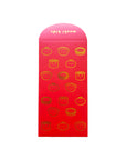 Hóngbāo or Lucky Red Envelope with various illustrated gold Dim Sum with smiling faces.