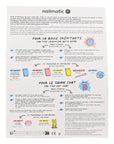 Back of packaging with instructions in both French and English for the crackling bath bomb and the cat soap.