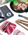 Wood hot pot set including meat vegetables utensils pot and burner with carry bag.