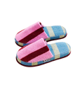 Pair of pink and magenta striped slippers.