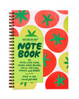 Notebook with tomato pattern on cover and green label