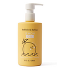 Yellow bottle of lemon shower gel.