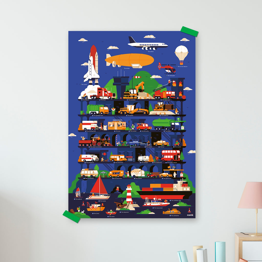 Vroom! Vehicles Discovery Sticker Activity Poster by Poppik