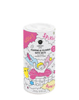 A cylindrical container of Pink Nailmatic Kids Foaming Bath Salts with colorful playful graphics depicting children bathing and bubbles.