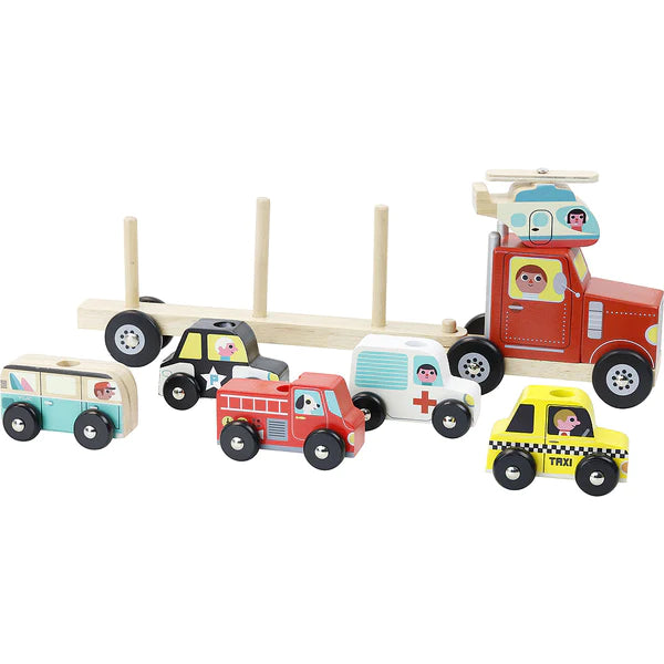 Truck and Trailer with Vehicles Stacking Game by Vilac