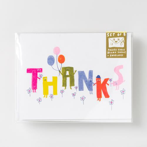 Thanks Friends - Risograph Card Set of 8 by Yellow Owl Workshop