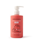 Red pink bottle of strawberry shower gel.