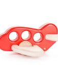 Red wooden airplane toy with wings