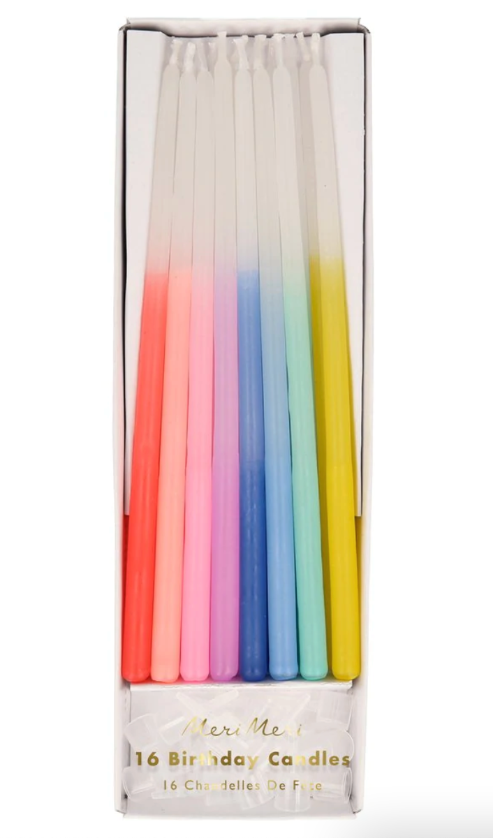 Rainbow Dipped Tapered Candles (x 16) by Meri Meri