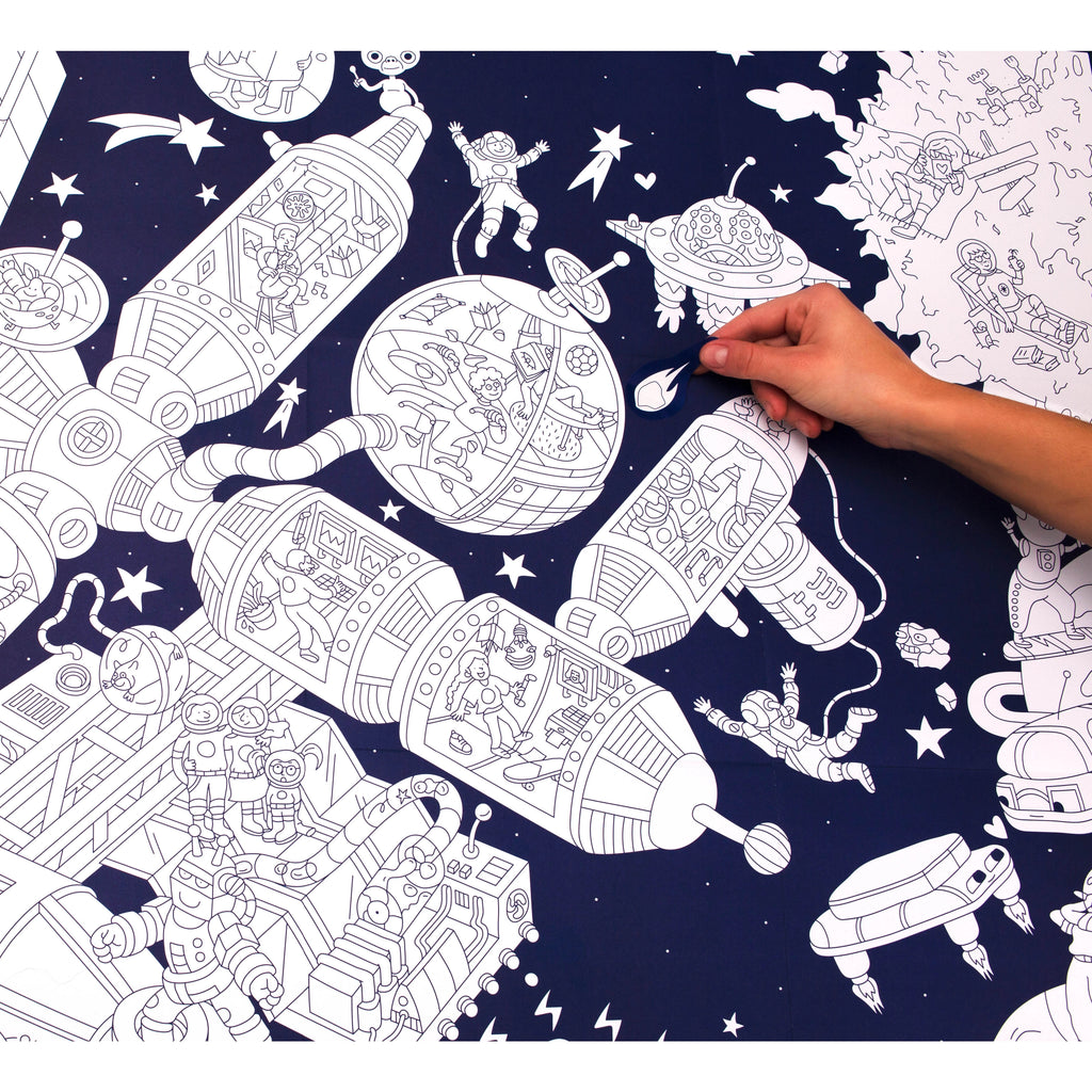 Space Station Giant Coloring Poster with Stickers by Omy