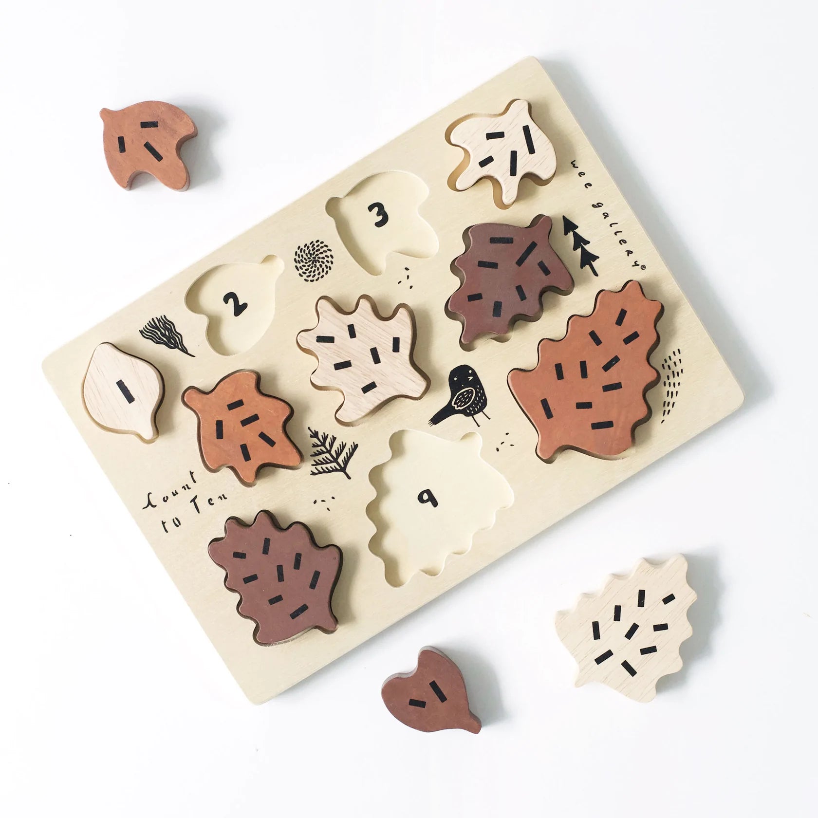 Oshkin Wooden Craft 木製　昆虫11点セット　フィギュア Count to 10 Leaves Wood Puzzle – Mochi Kids