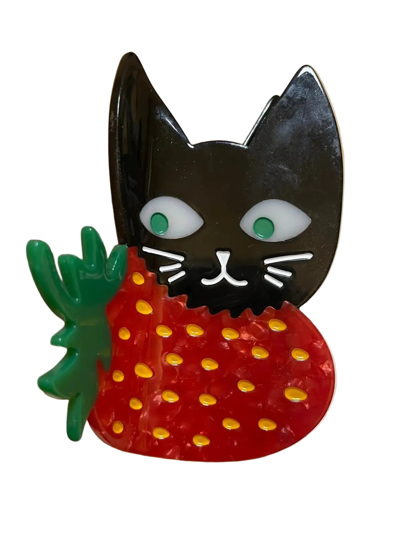 black cat on red strawberry hair claw clip