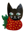 black cat on red strawberry hair claw clip