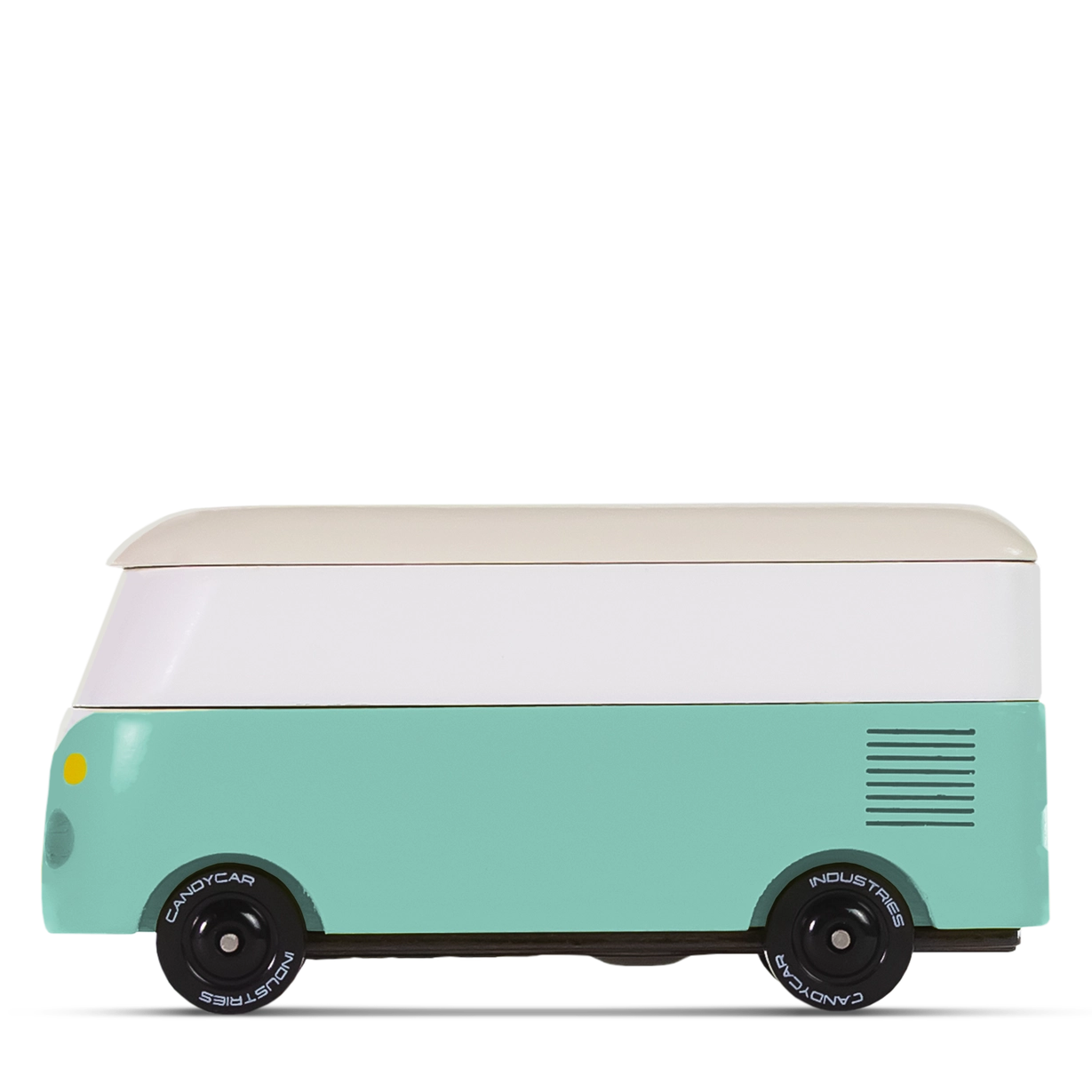 Small teal and white van-shaped cooler on a white background