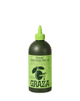 A bottle of 'Drizzle' Extra Virgin Olive Oil by Graza, with a green cap and label featuring an olive and leaf design.