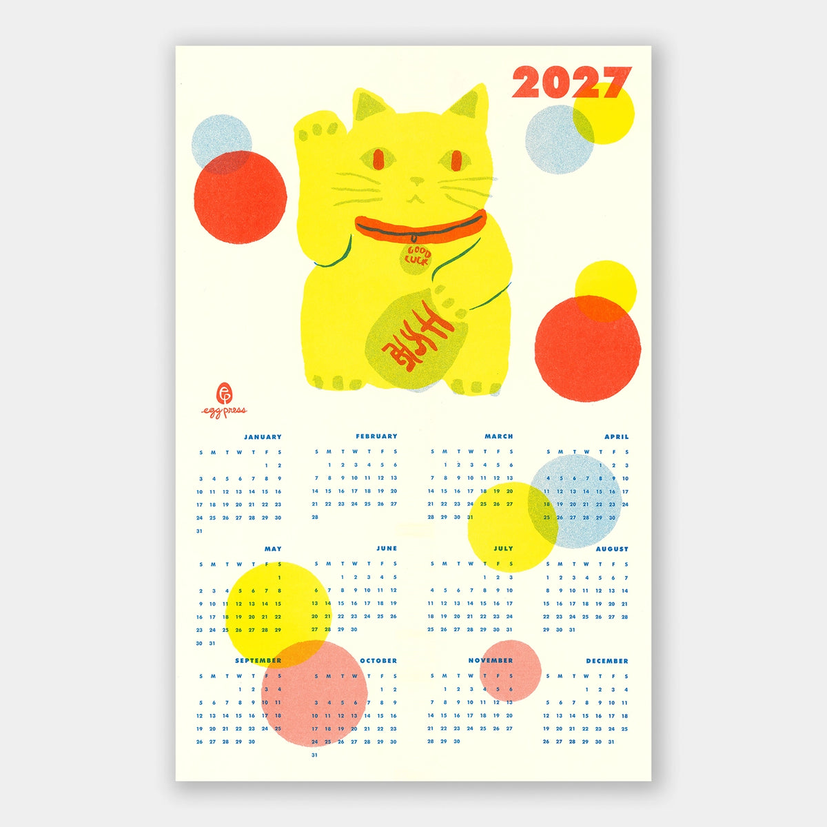 Lucky Cat 2027 Risograph Print Calendar