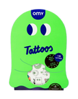 Neon green ghost packaging of OMY Glow in the Dark Halloween tattoos 