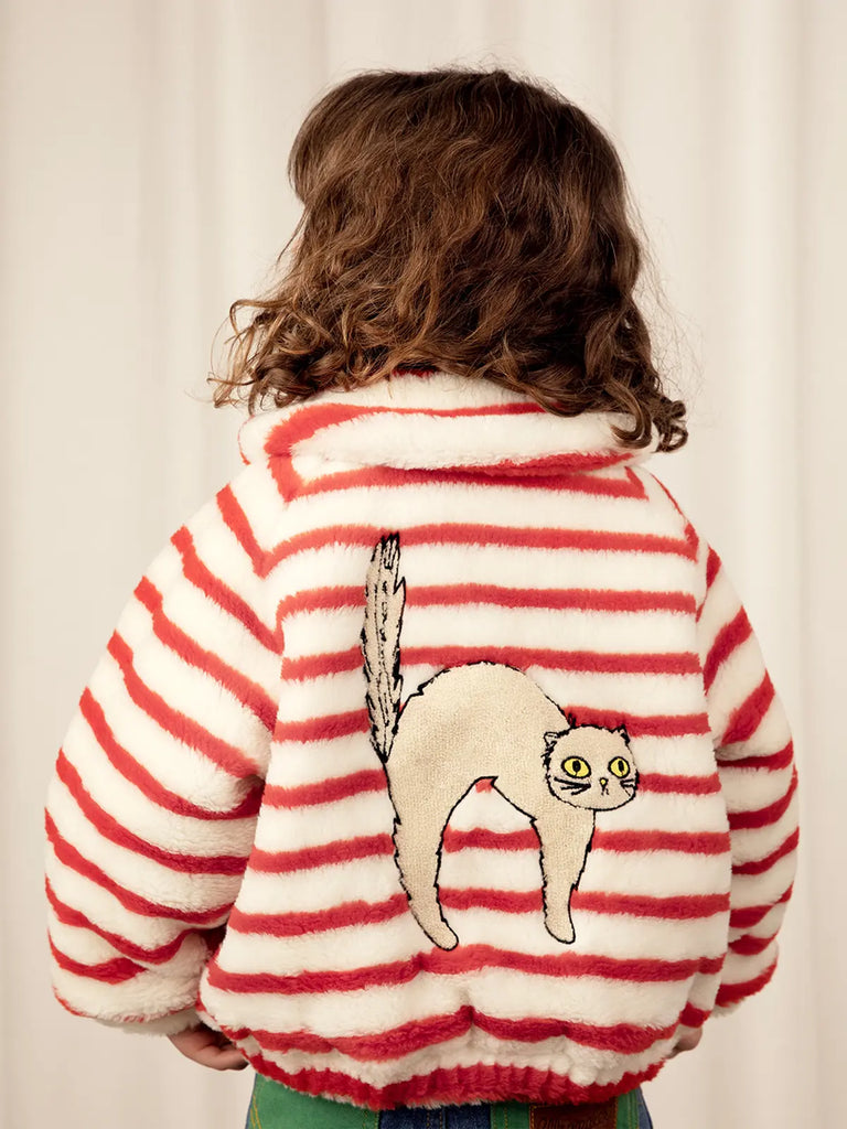 Angry Cat Stripe Faux Fur Jacket by Mini Rodini