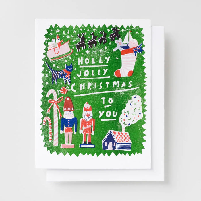 Holly Jolly Xmas Risograph Card by Yellow Owl Workshop