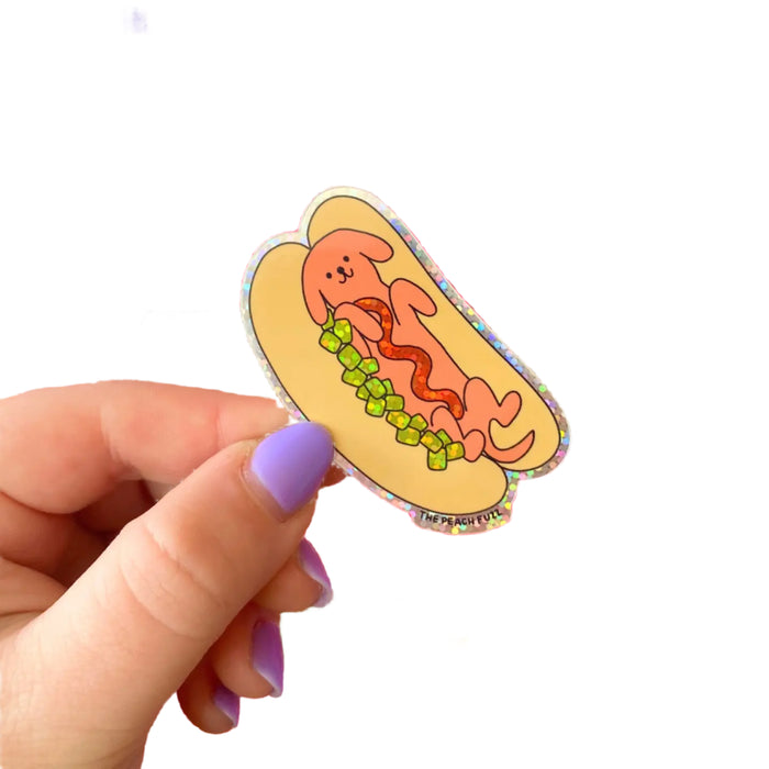 Hot Doggy Dog Glitter Sticker by The Peach Fuzz