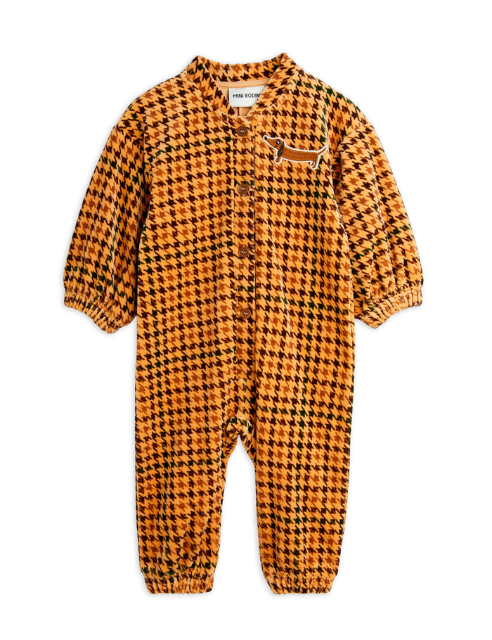 SALE Dog Embroidered Velour Baby Jumpsuit by Mini Rodini