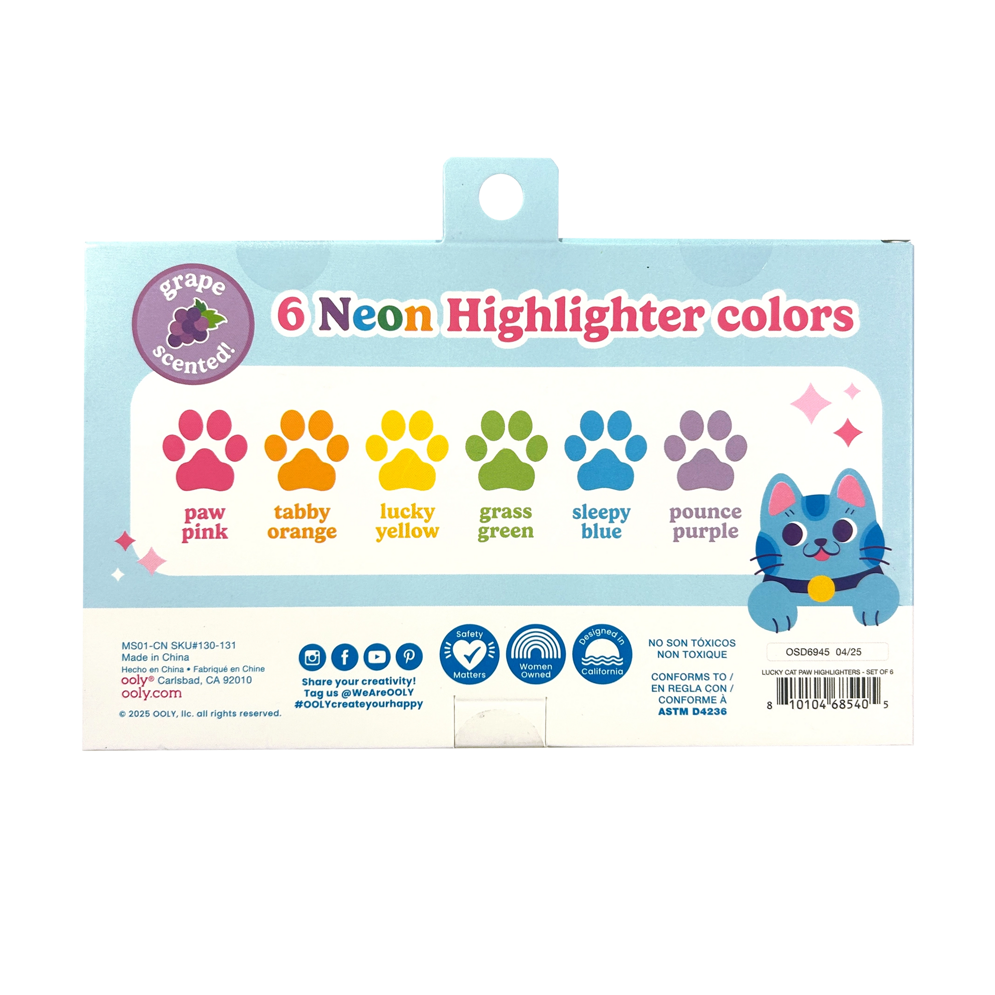 Lucky Cat Paw: Neon Scented Highlighters (Set of 6)