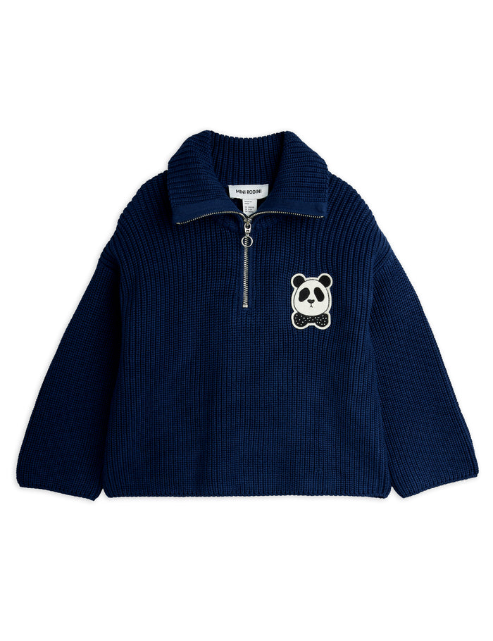 Panda Chunky Half Zip Sweater by Mini Rodini